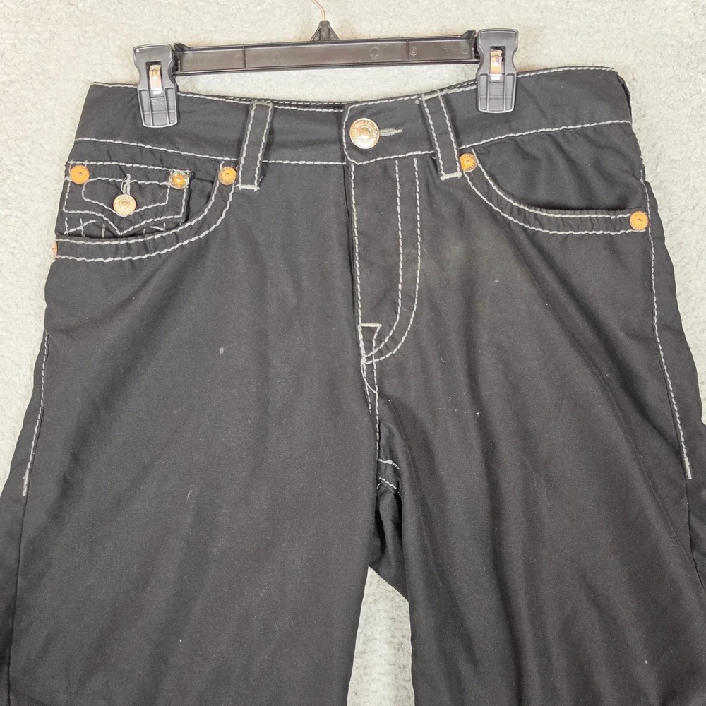 True Religion Board Shorts Mens 34 Black Excellent Contrast Stitch Surf Swimwear